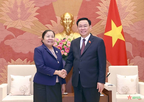 Chủ tịch Quốc hội Vương Đình Huệ tiếp Trưởng ban Tổ chức Đảng Nhân dân Cách mạng Lào